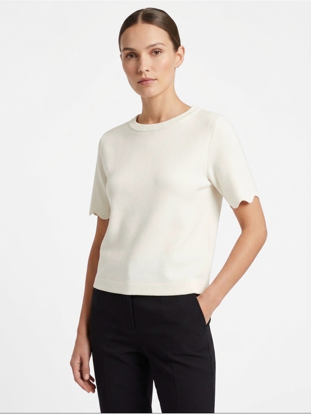 Dudley Stephens Camden Cream Scallop-Sleeve Fleece Tee - XS